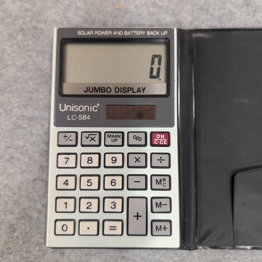 Unisonic LC-584 Solar Power Battery Backup Jumbo‎ Display Calculator with Case